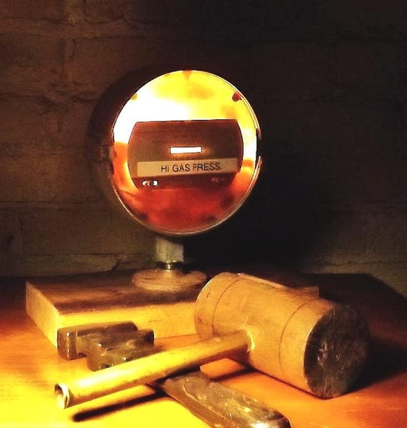 Gas Gauge Light Vintage Industrial Steampunk Accent Lighting, Re purposed Upcycle Recycled, lamp.