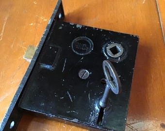 Vintage RH lock Co mortise lock with key. Working skeleton key lock, cleaned lubricated moves smoothly. Restoration hardware replacement.