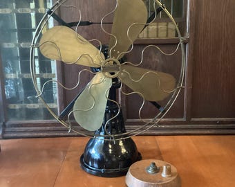 Lake Breeze spirit powered brass blade and cage fan. Rare pre electric alcohol powered fan.