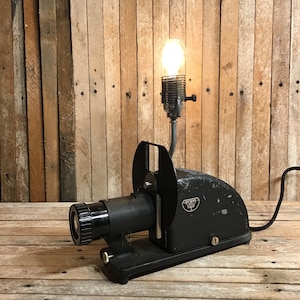 Electric Lamp and Night Light with  made from a vintage Argus slide  projector Hammered Black Finish