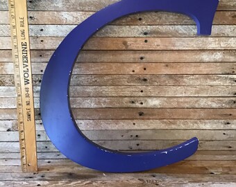 19 inch letter C, cast aluminum dimensional Big blue letter. Signage Monogram Architectural Salvage industrial loft apt decor, metal initial