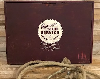 Stud Services and Candy Co. read on… portable desk and file cabinet vintage hinged wood box. Curtiss Farms Candy Company, Cary Illinois.