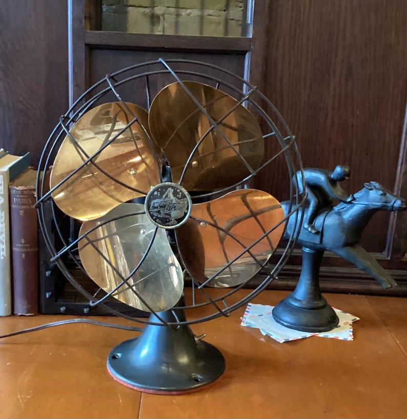 Emerson "Jubilee" fan, model 6250-D four blade single speed oscillating fan. Classic 1930s design, powerful. lubricated. Copper blades. bild 6
