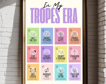Romance Tropes Poster – Funny Bookish Wall Art for Romance Readers, Romance Book Gift, Smut Decor, Spicy Reading Print