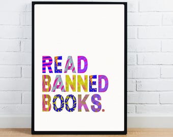 Read Banned Books Bright Wall Print – Digital Banned Book Art