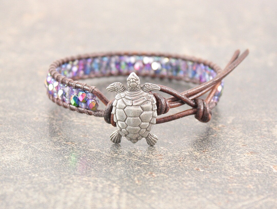 Sparkling Turtle Bracelet Pink Green Bronze Blue Purple Turtle Jewelry Single Leather Wrap Bracelet Etsy