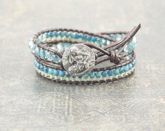 Leather Mermaid Bracelet Teal Blue Green Mermaid Jewelry