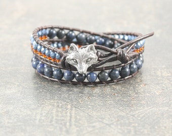 Gemstone Fox Bracelet Silver Topaz Denim Blue Fox Jewelry