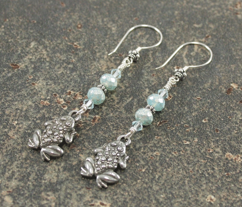 Frog Earrings Turquoise Silver Frog Jewelry Long Dangle Earrings