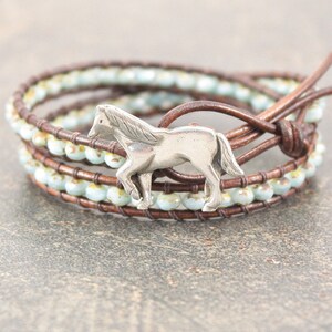 Silver and Turquoise Horse Bracelet Leather Horse Jewelry Unique Colorful Equestrian Jewelry