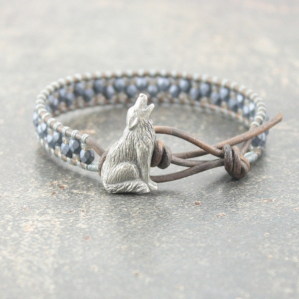 Gray Wolf Bracelet Grey Silver Bronze Howling Wolf Jewelry