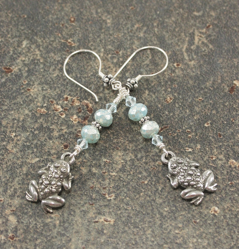 Frog Earrings Turquoise Silver Frog Jewelry Long Dangle Earrings