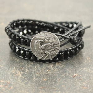 Bohemian Crow Jewelry Silver Black Crow Bracelet