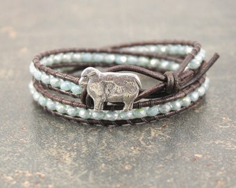 Sheep Jewelry Silver Turquoise Sheep Bracelet Double Leather Wrap Bracelet