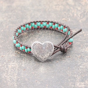 Heart Bracelet Turquoise Red Heart Jewelry Friendship Bracelet image 2