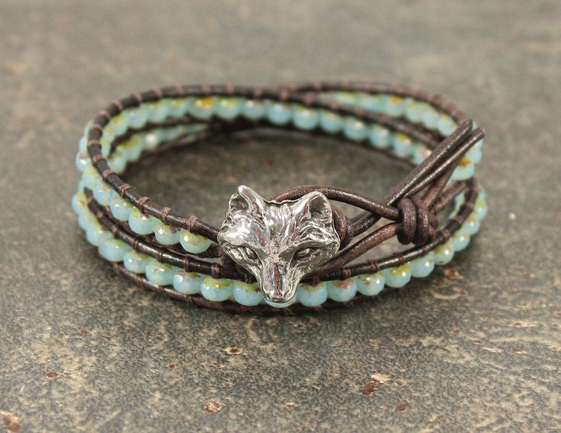 Silver and Turquoise Fox Bracelet Unique Leather Fox Jewelry Etsy