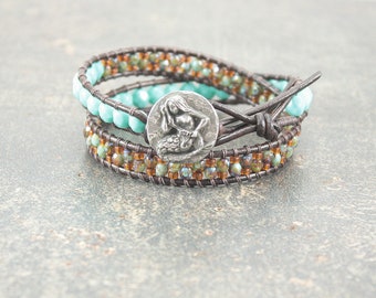 Unique Mermaid Jewelry Silver Turquoise Topaz Mermaid Bracelet