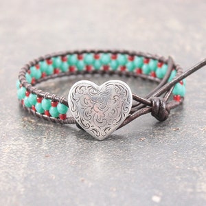 Heart Bracelet Turquoise Red Heart Jewelry Friendship Bracelet image 1