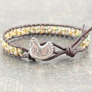 Chicken Jewelry Silver Champagne Sage Green Gold Chicken Bracelet Single Leather Wrap Bracelet