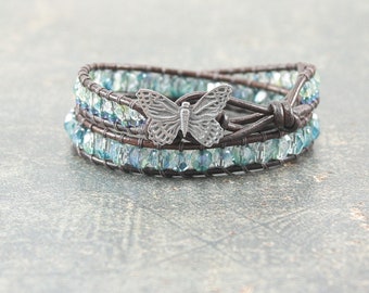 Unique Butterfly Jewelry Silver Blue Green Teal Butterfly Bracelet