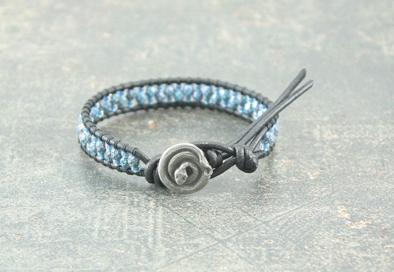 ☆ レザー バングル leather 9miles snake Leather Snake Bracelet Silver Black Blue Snake Jewelry
