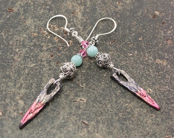 One of a Kind Gemstone Earrings Sterling Silver Turquoise Pink Dangle Earrings