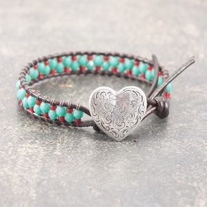 Heart Bracelet Turquoise Red Heart Jewelry Friendship Bracelet image 3