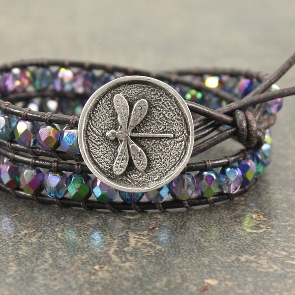 Sparkling Dragonfly Bracelet Silver Blue Purple Dragonfly Jewelry