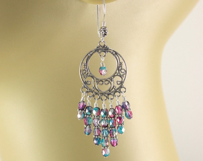Sterling Chandelier Earrings Silver Turquoise Hot Pink Etsy
