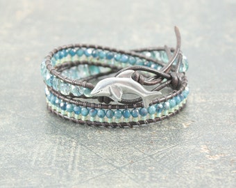 Colorful Dolphin Jewelry Silver Teal Blue Green Dolphin Bracelet