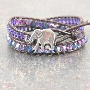 Colorful Elephant Jewelry Silver Purple Elephant Bracelet