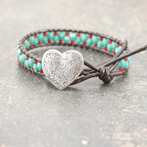 Heart Bracelet Turquoise Red Heart Jewelry Friendship Bracelet image 5
