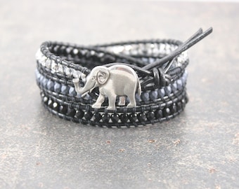 Ombre Elephant Bracelet Silver Gray Black Elephant Jewelry Elephant Lovers Gift