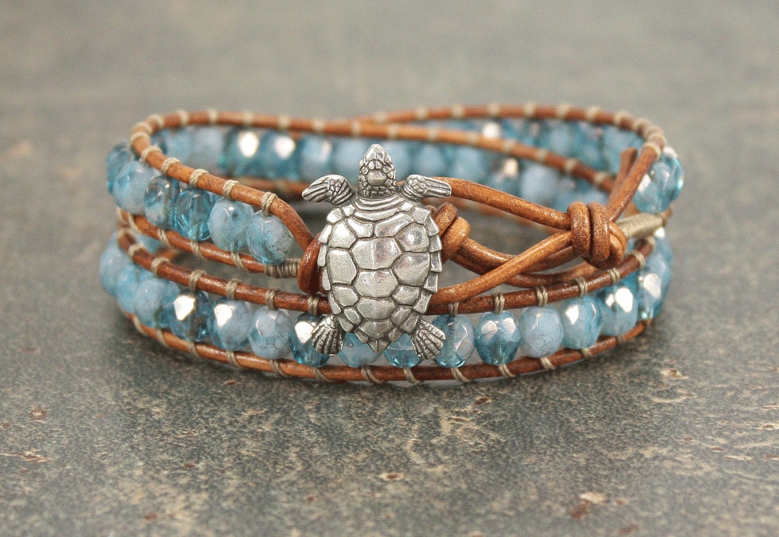 Bold Turtle Bracelet Turquoise Blue Turtle Jewelry Leather | Etsy