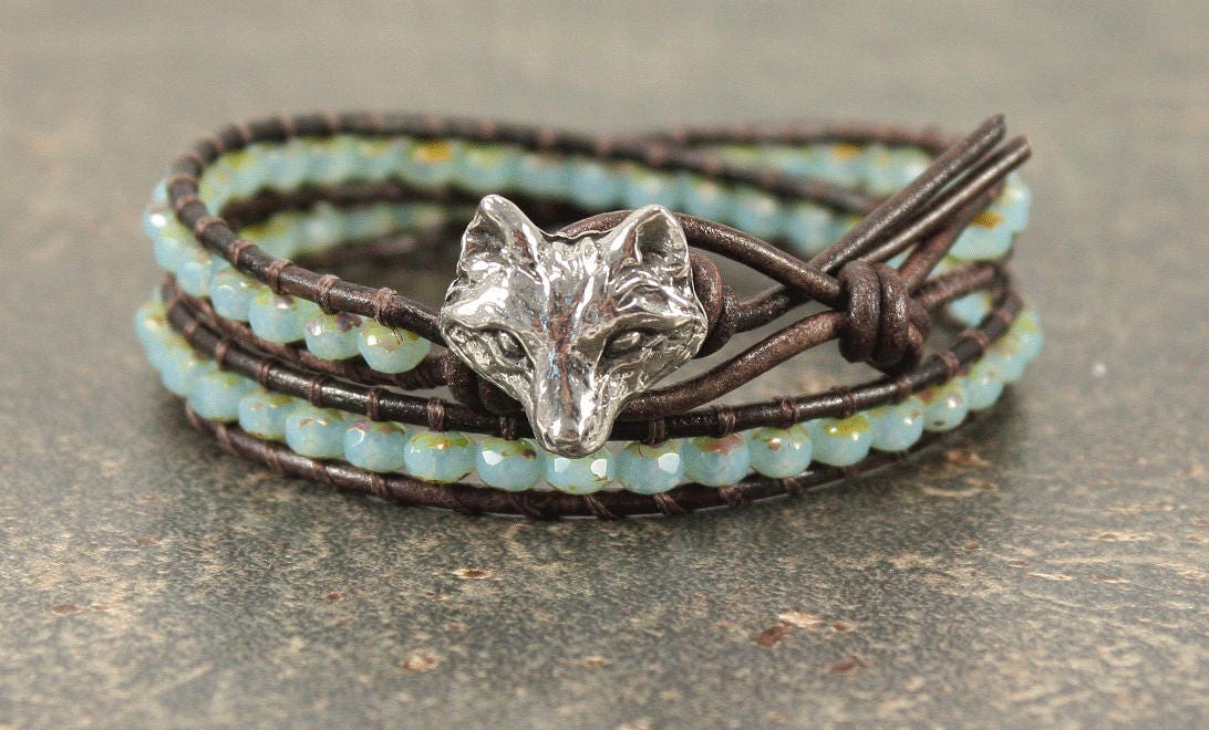 Silver and Turquoise Fox Bracelet Unique Leather Fox Jewelry Etsy