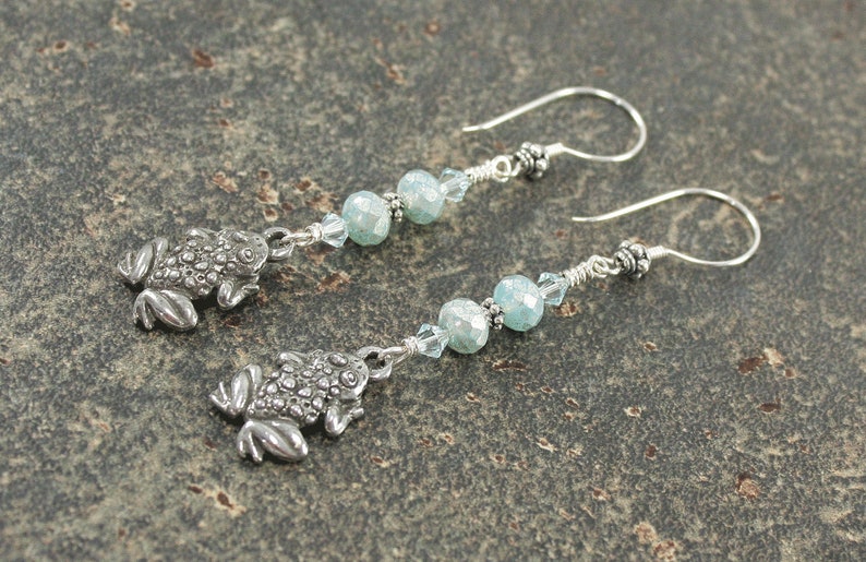 Frog Earrings Turquoise Silver Frog Jewelry Long Dangle Earrings