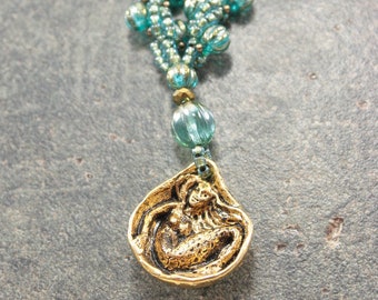 Mermaid Necklace One of a Kind Bronze Turquoise Mermaid Jewelry