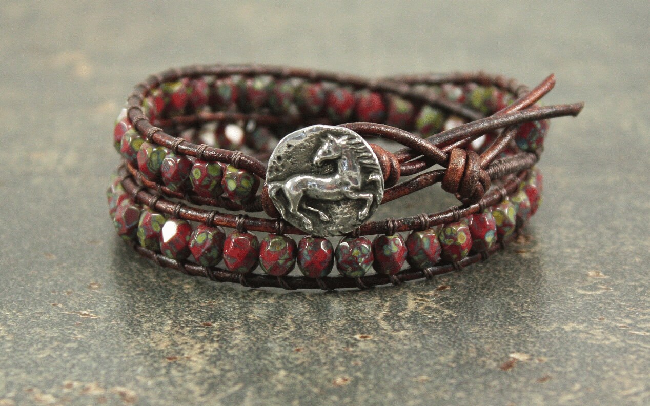 Unique Horse Jewelry Silver Red Horse Bracelet Colorful Etsy
