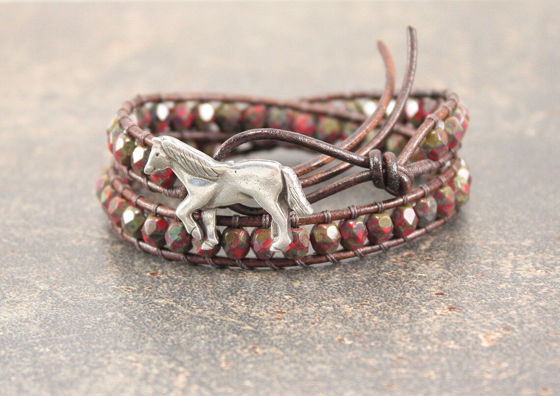 Unique Horse Jewelry Silver Red Horse Bracelet Colorful Etsy