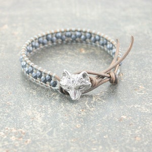 Silver Bronze Gray Fox Bracelet Bohemian  Leather Fox Jewelry