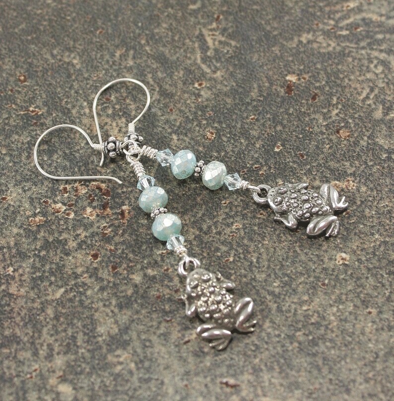 Frog Earrings Turquoise Silver Frog Jewelry Long Dangle Earrings
