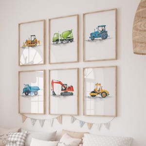Set of 6 Construction Truck Prints | Boys Room Wall Art | Watercolor Vehicles Posters | Playroom & Nursery Decor | Instant Digital Download