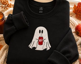 Dr. Pepper Sweatshirt mit Geisterstickerei: Gruseliger Rundhalsausschnitt