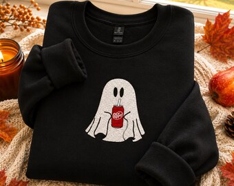 Embroidered Ghost Dr. Pepper Sweatshirt: Spooky Season Crewneck
