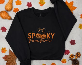 Spooky Season Embroidered Crewneck Sweatshirt | Halloween Pumpkin Fall Vibes