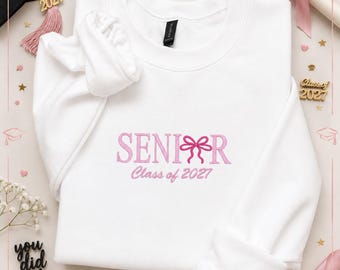 Senior 2027 Embroidered Sweatshirt | Pink Coquette Graduation Crewneck