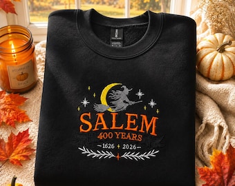 Salem Massachusetts 400 Jahre bestickter Rundhalsausschnitt | Witchy Herbst Sweatshirt | Salem 2026 Jubiläumsgeschenk