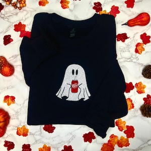 Embroidered Ghost Dr. Pepper Sweatshirt: Spooky Season Crewneck