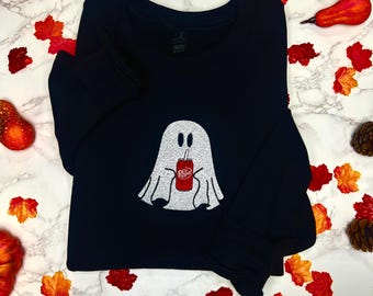 Embroidered Ghost Dr. Pepper Sweatshirt: Spooky Season Crewneck
