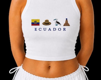 Geborduurd Ecuador tanktopje | Crop top met de vlag van Ecuador | Ecuador Pride shirt | Geribbeld zomer tanktopje voor dames